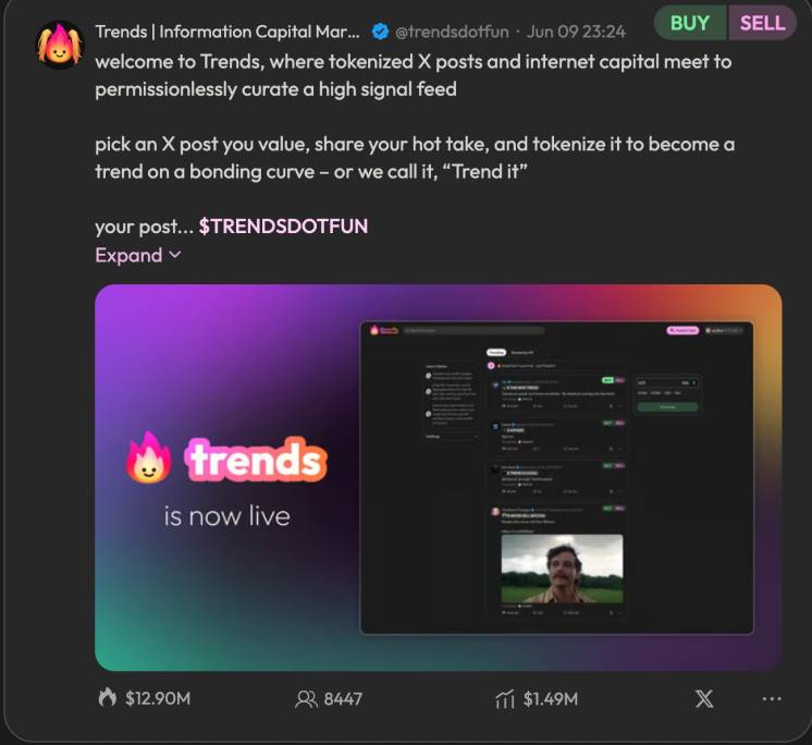 「推文即代币」：全明星阵容 Solana 生态新平台 Trends.fun 初探