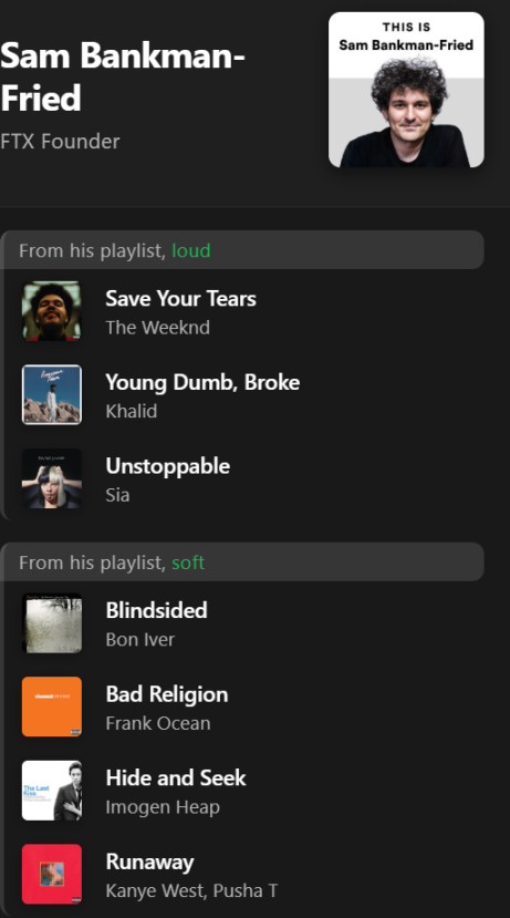 加密大佬歌单遭曝光：SBF 爱心碎曲，Brian 为它单曲循环 60 次